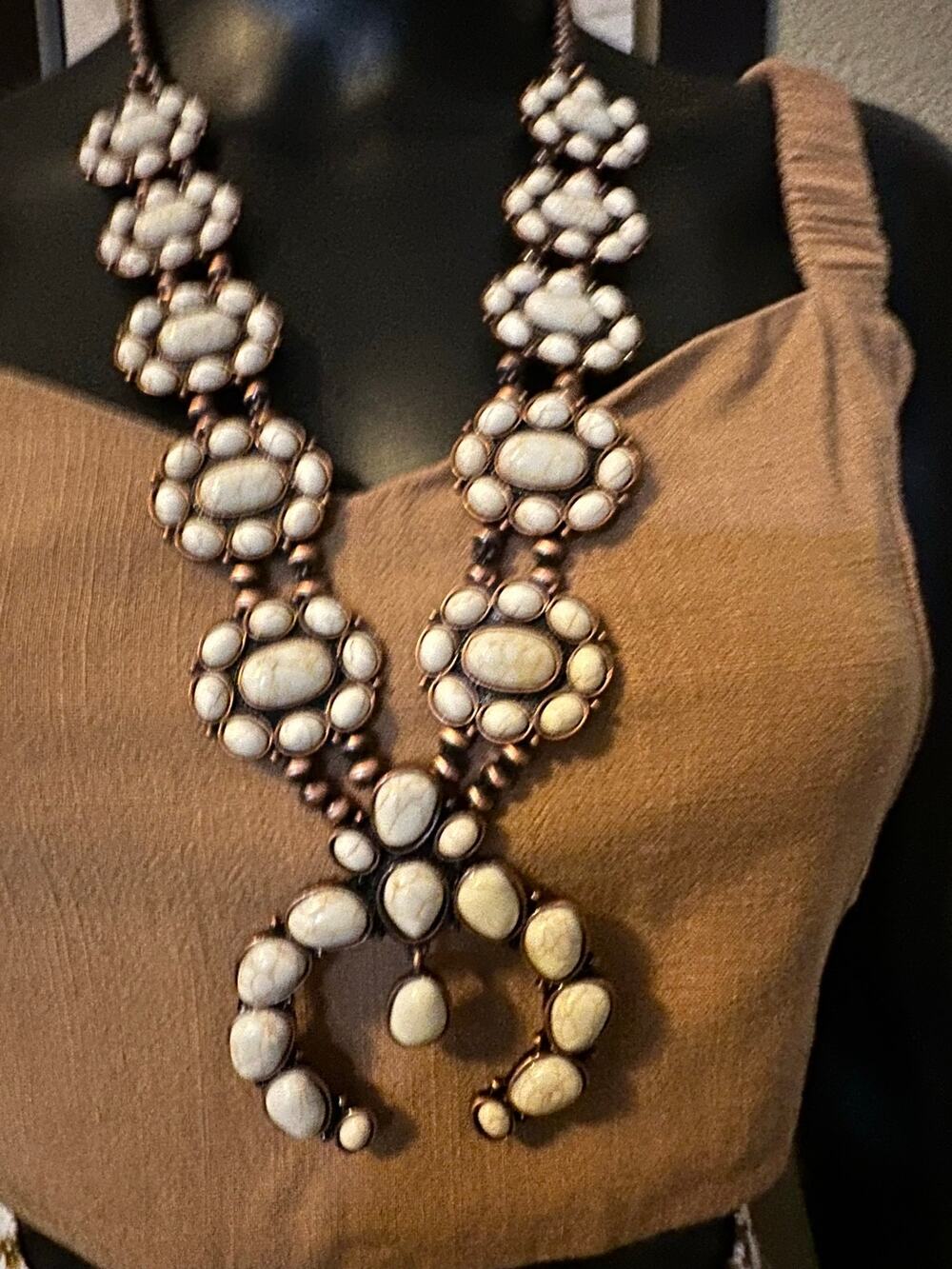 EMMA Southwestern White Stone Cluster Squash Blossom Necklace and Earring Set